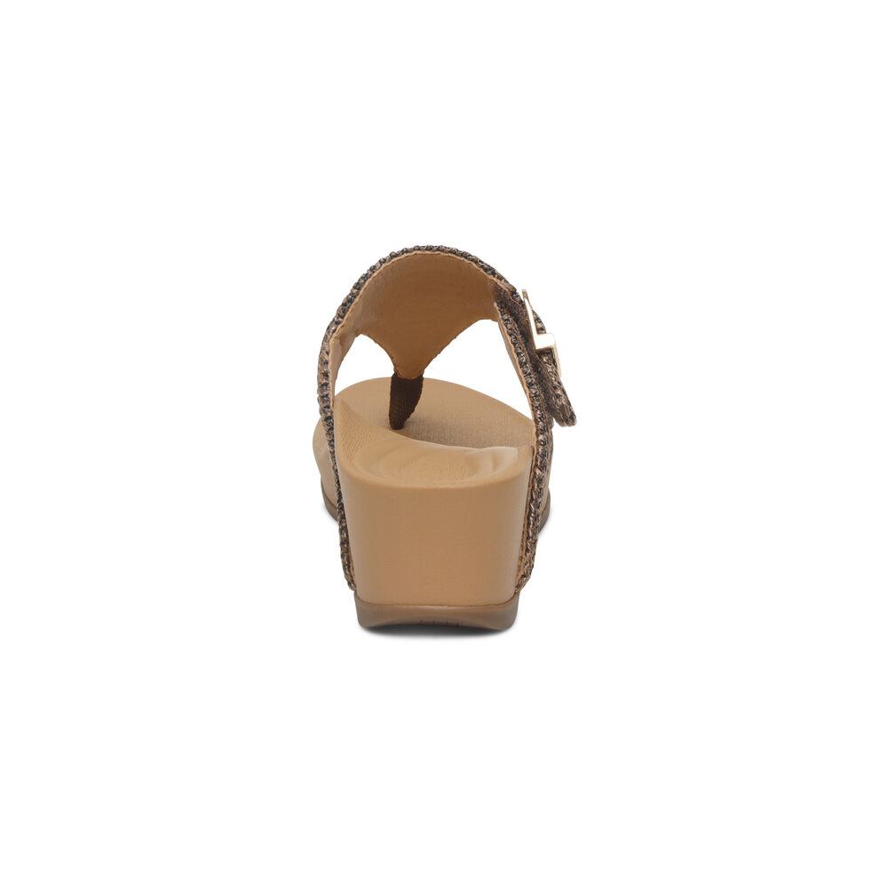 Aetrex Women's Kate Thong Wedge Sandals - Brown | USA J1TFDPY